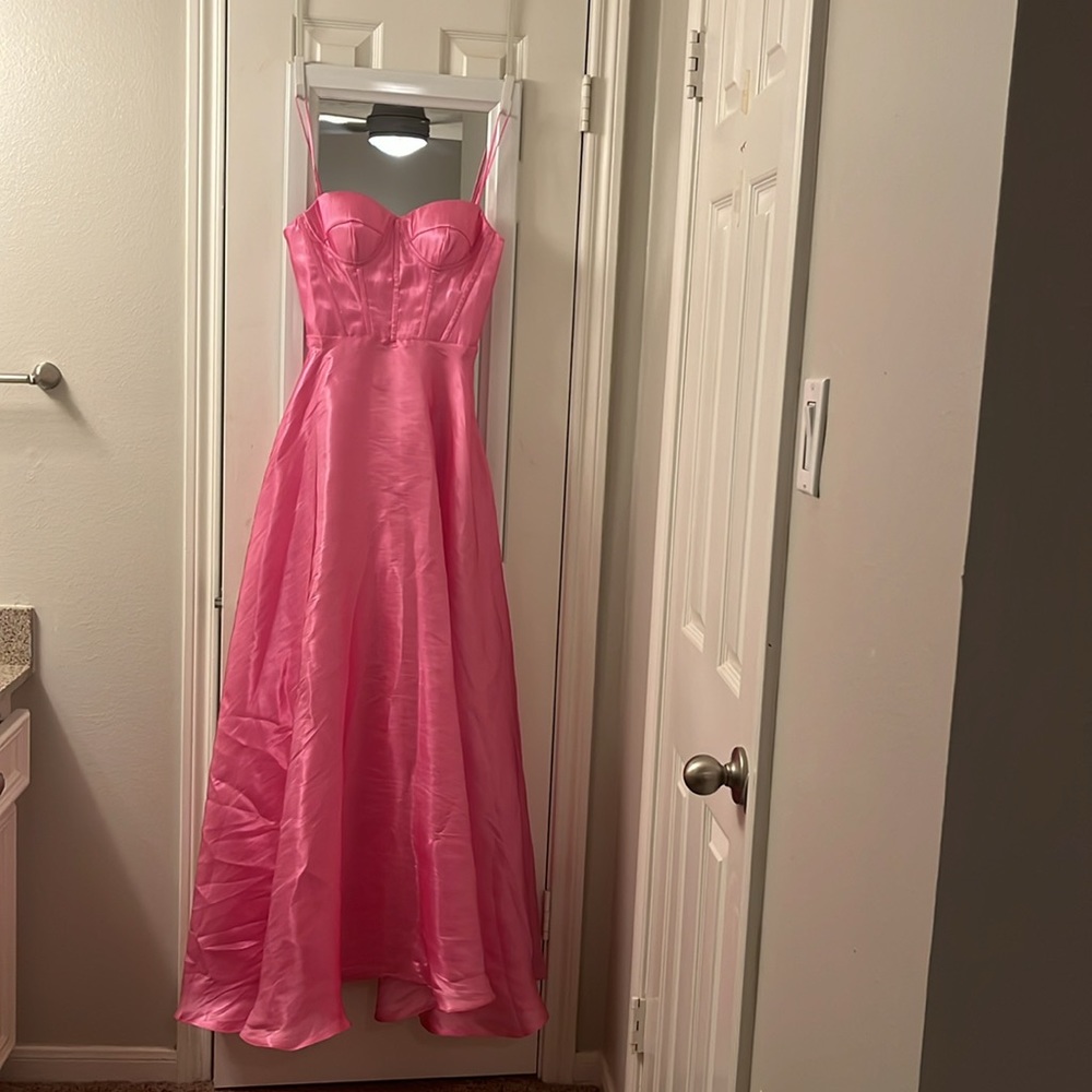 Pink A line spaghetti straps floor length corset dress!!